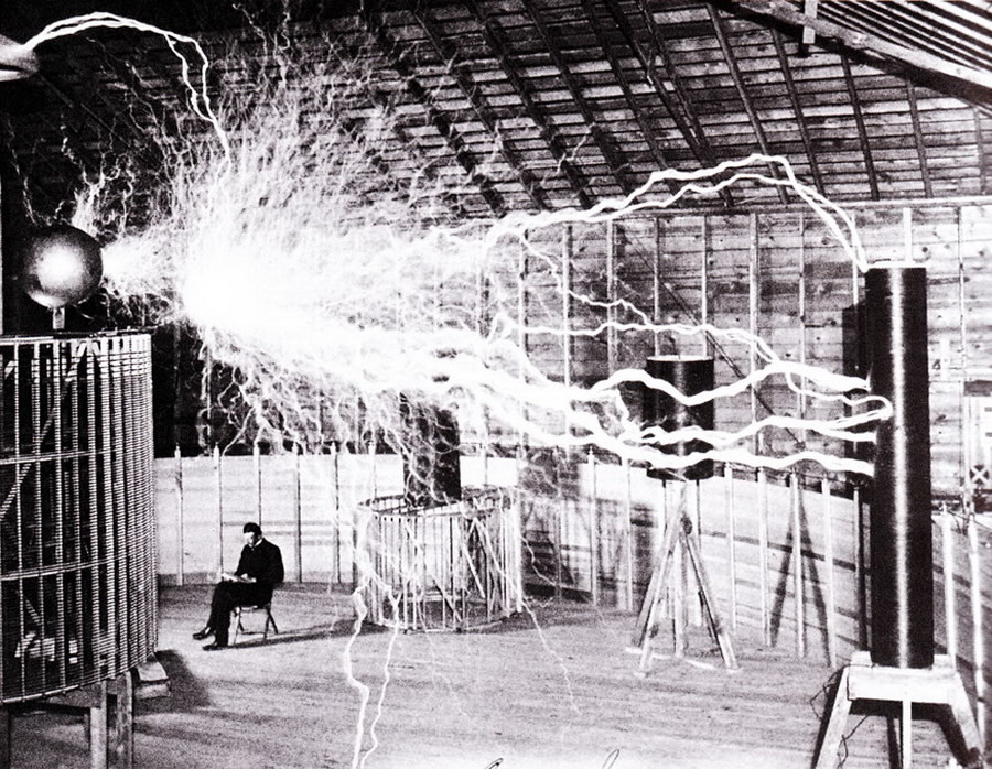 Nikola Tesla in his Colorado lab, 1899
